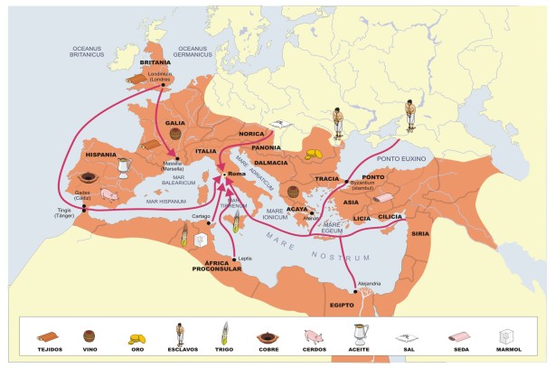 mapa del comercio en el imperio romano